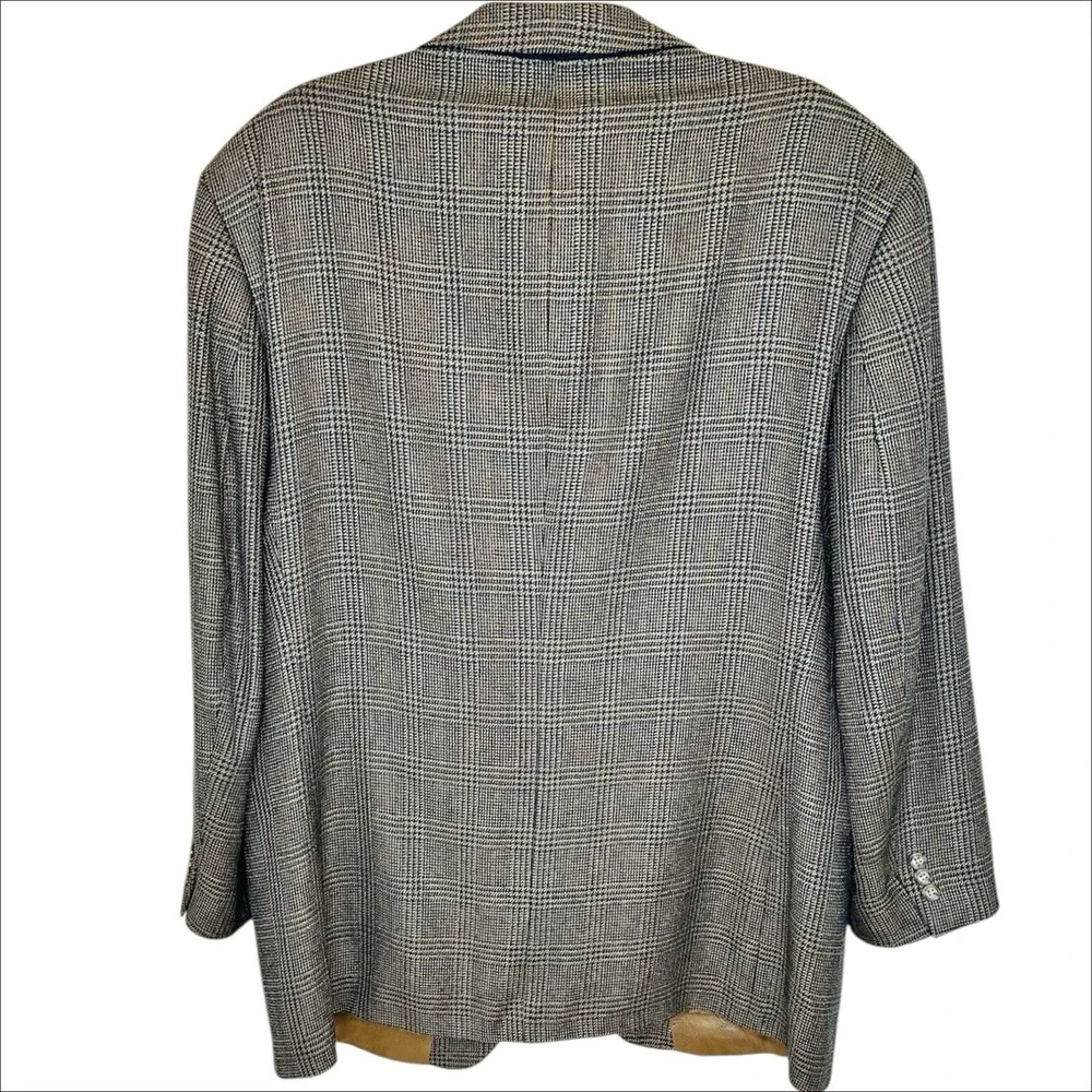 Jos A Bank Sport Coat Blazer Mens 46R Silk Wool Tweed Glen Plaid Brown Tan Navy - Picture 4 of 10